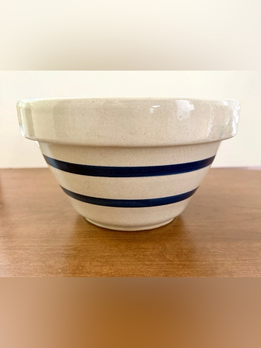 Vintage Ohio Pottery R.R.P co Classic Cream and Navy Striped Ceramic Bowl